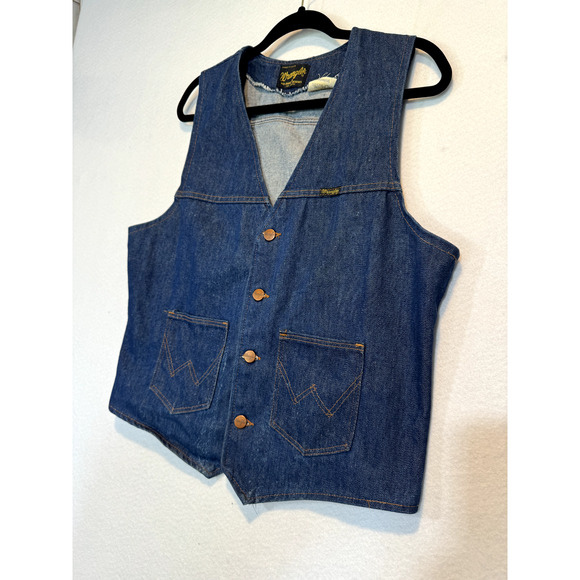 Vintage Wrangler Denim Jean Vest No Fault Western 70s 80s USA Made Large - Picture 2 of 13